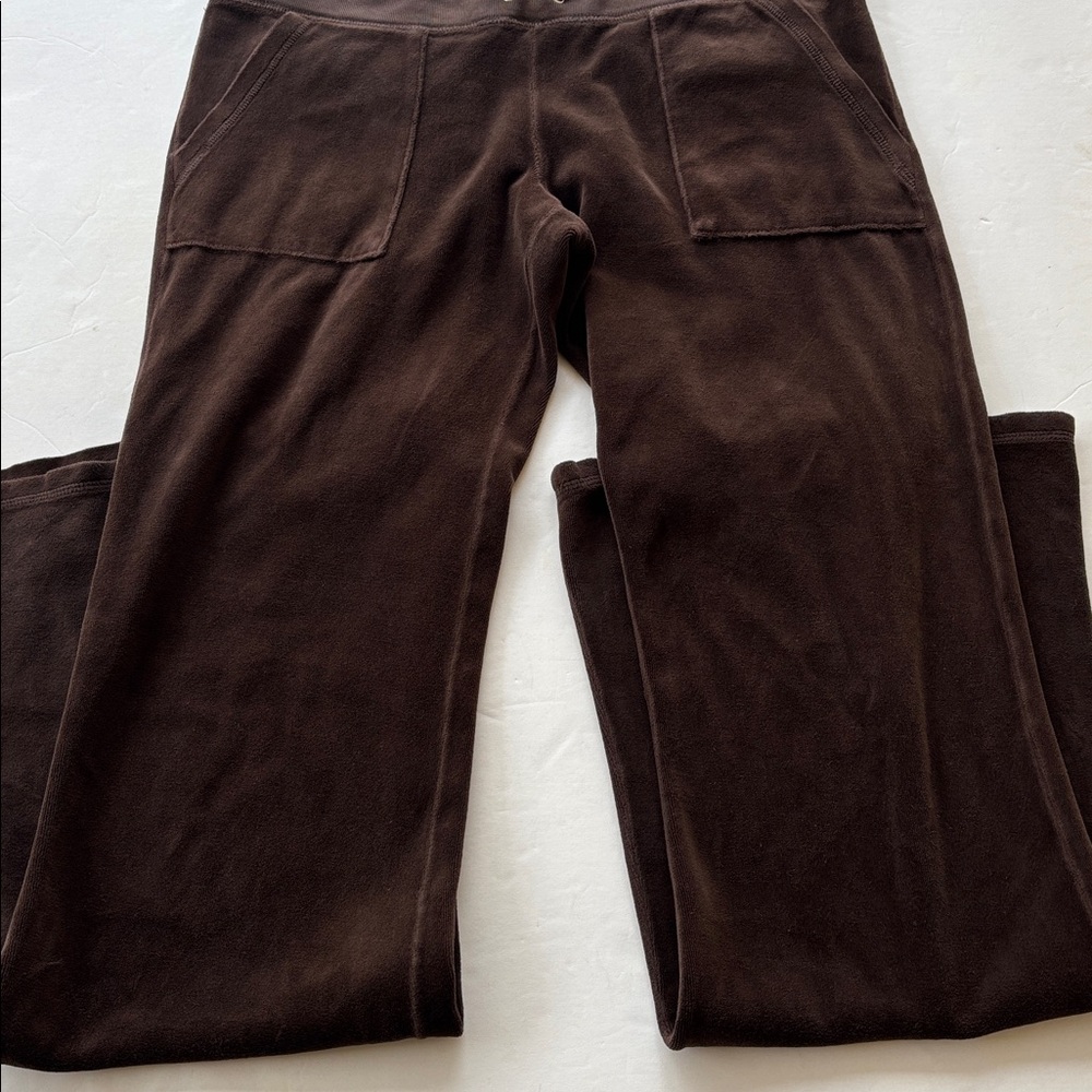 Vintage Juicy Couture Velour Y2k Tracksuit Pant USA Flare Snapback Pockets Brown - Picture 7 of 17